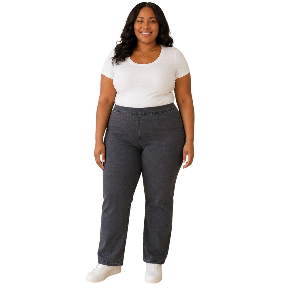 Good American Pull On Straight Jeans‎ Black Plus Size High Rise 3XL